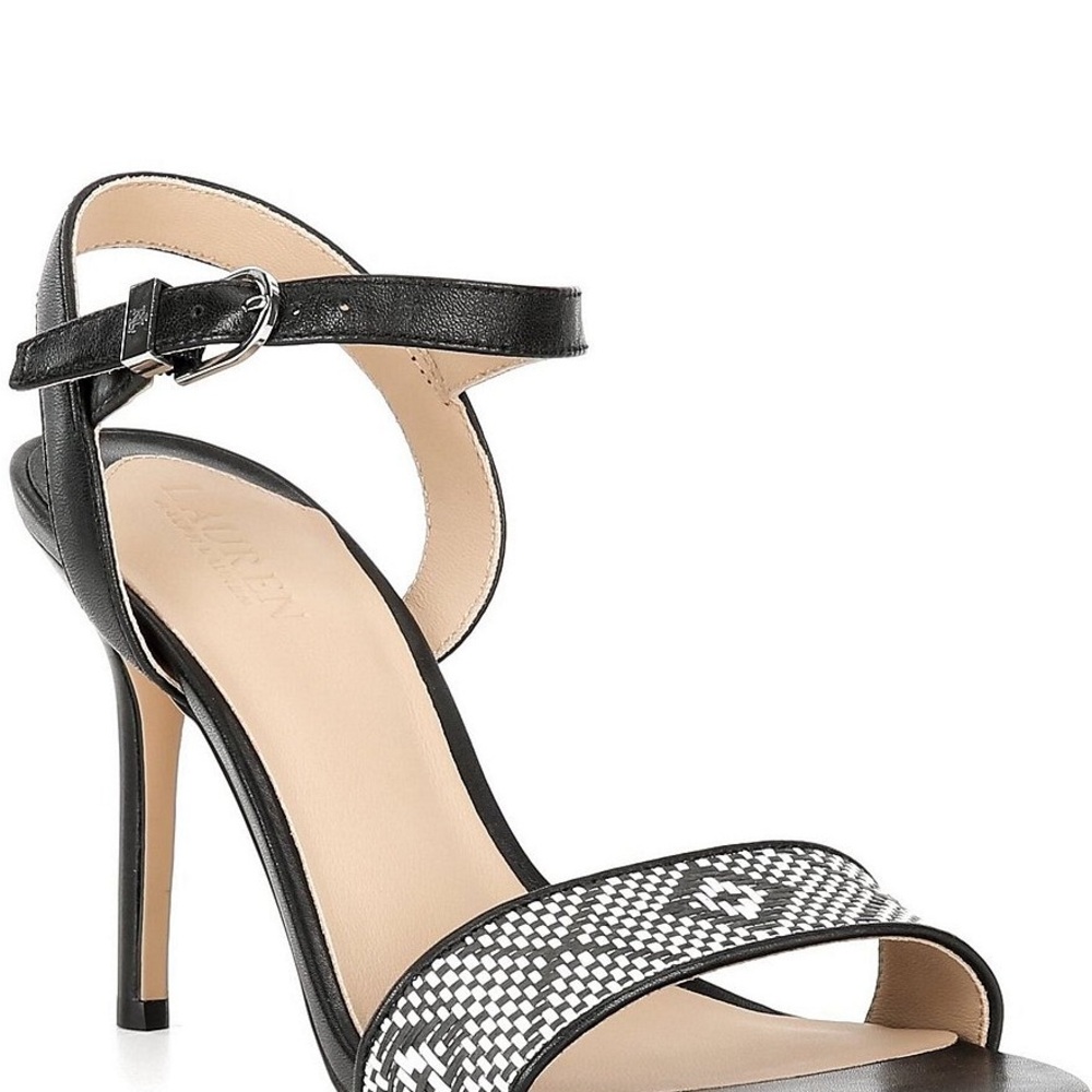 Lauren Ralph Lauren Black and White Woven Strappy Heels